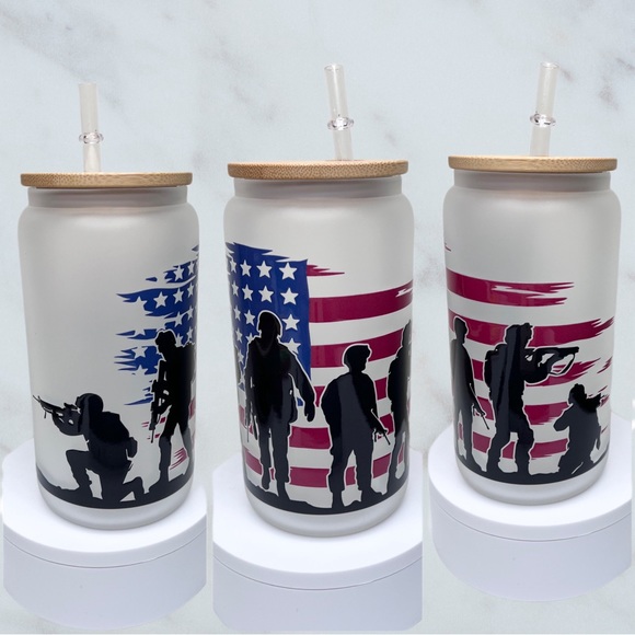 American Soldiers Handmade Libbey Glass Cup - Picture 1 of 5
